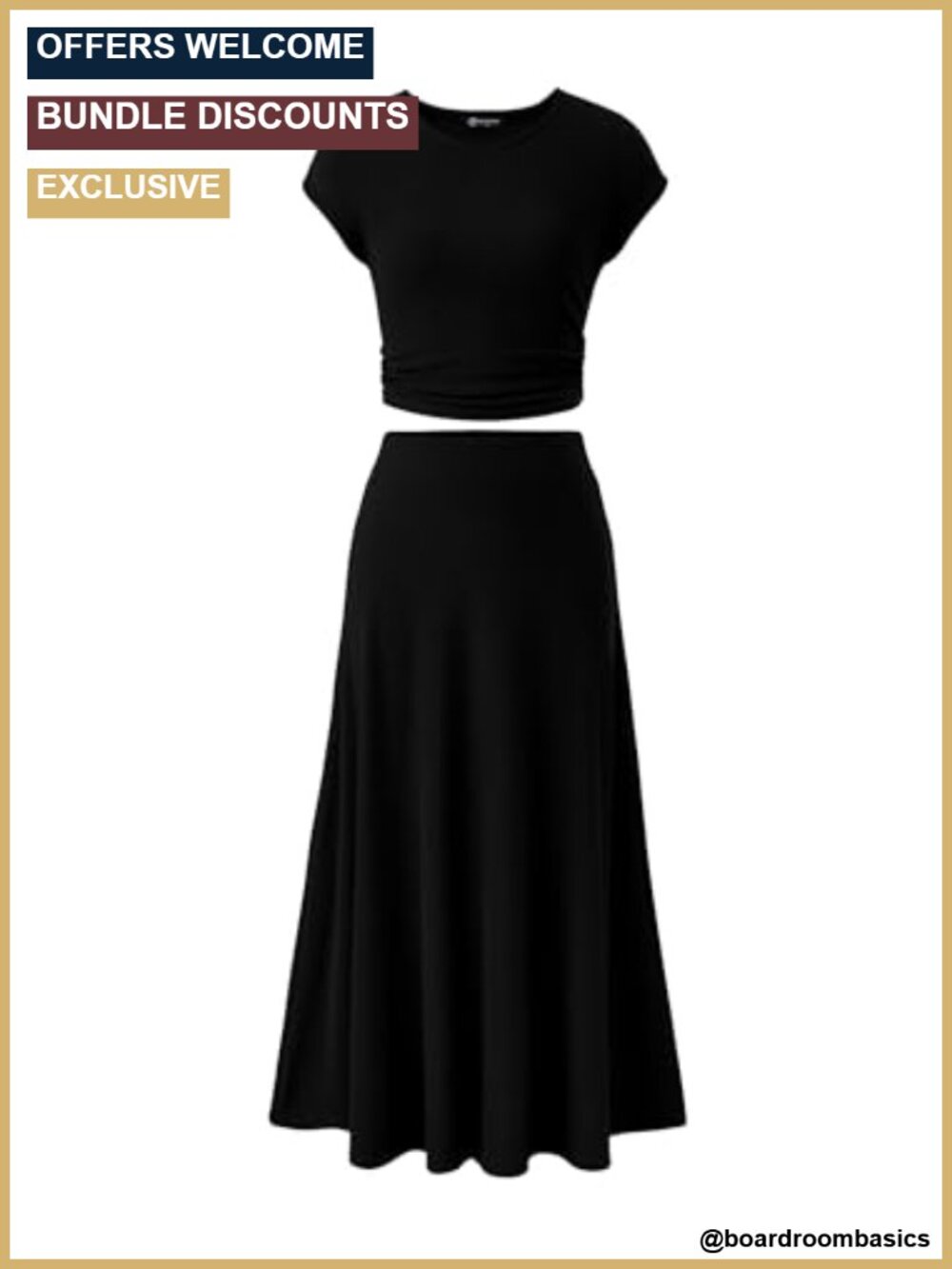 2 Piece Ribbed Knit Skirt Set Crop Top Flowy Midi A-Line